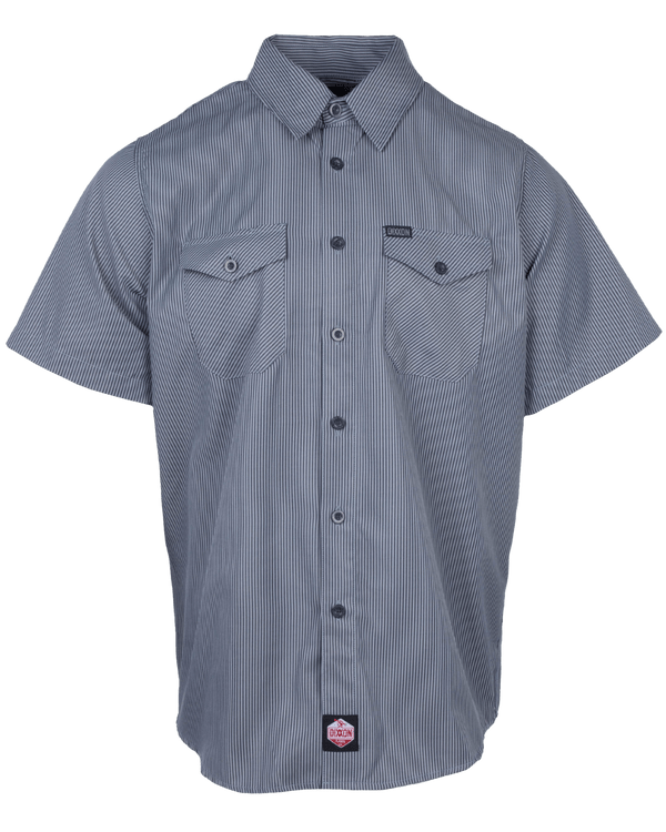 WORKFORCE SHORT SLEEVE WORK SHIRT CHARCOAL-NAVY STRIPED - MENS