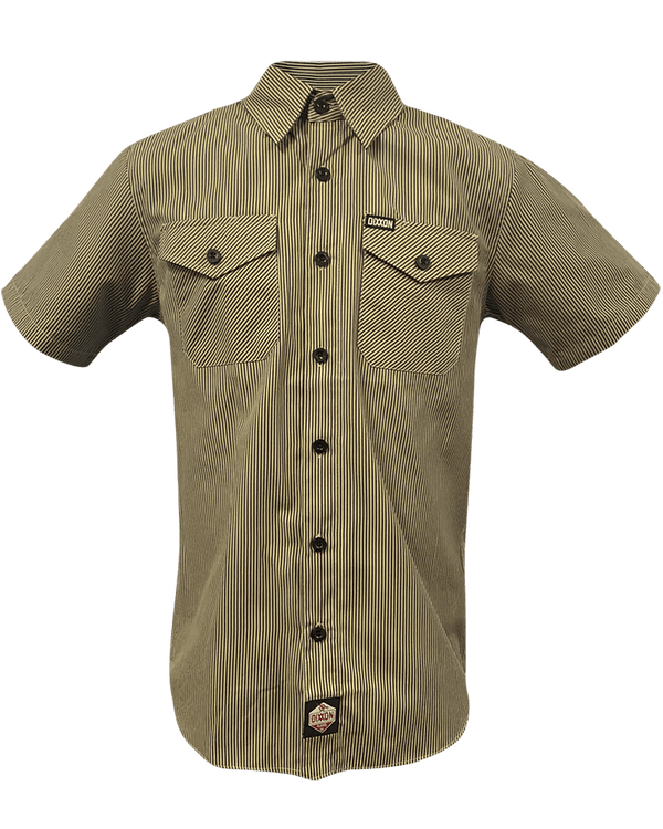 WORKFORCE SHORT SLEEVE WORK SHIRT KHAKI-BLACK STRIPED - MENS