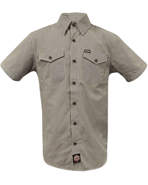 WORKFORCE SHORT SLEEVE WORK SHIRT WHITE-BROWN STRIPED - MENS